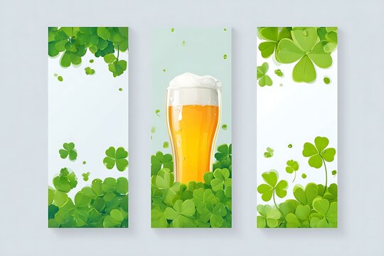 Festive banners featuring a pint of beer with vibrant green clover decorations