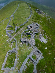 A group of ruined Pasiegan cabins located near Yera, called Caba&ntilde;al "La Marrulla," at an altitude of 1,380 meters. Vega de Pas Municipality, Pasiegan Valleys, Cantabria, Spain, Europe