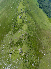 A group of ruined Pasiegan huts located near Yera. Vega de Pas Municipality. Pasiegan Valleys. Cantabria. Spain. Europe