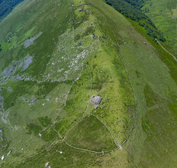 A group of ruined Pasiegan huts located near Yera. Vega de Pas Municipality. Pasiegan Valleys. Cantabria. Spain. Europe
