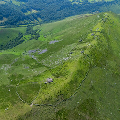 A group of ruined Pasiegan huts located near Yera. Vega de Pas Municipality. Pasiegan Valleys. Cantabria. Spain. Europe