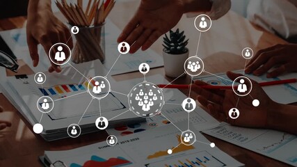 Collaboration and teamwork concept with hands and data graphs, showcasing digital connections in a corporate environment for successful project management Gluon. - Powered by Adobe