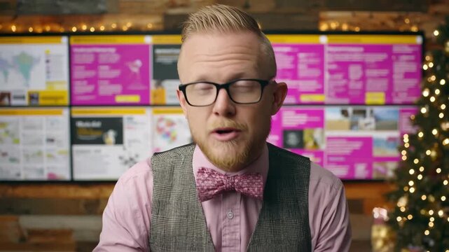 Medium shot capturing a professional delivering a dynamic video presentation on various loan packages using visual aids to simplify complex finance information.