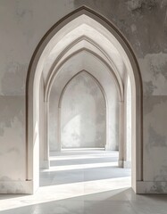 Fototapeta premium Architectural Passage with Arched Doorways and Soft Natural Light in Neutral Tones