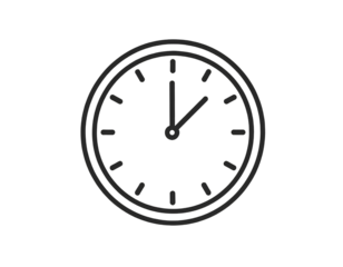 Minimal line style clock icon representing time management isolated on transparent background.