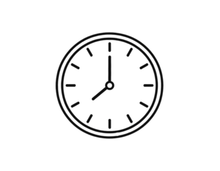 Minimal line style clock icon representing time management isolated on transparent background.