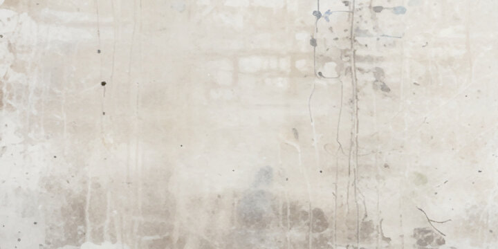 Light gray grunge concrete wall texture with vertical water stains and weathered plaster details, blended with soft neutral watercolor paper grain in light beige tones for a vintage surface.