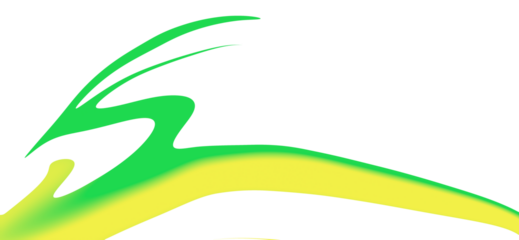 Swoosh. Green. Dynamic. An isolated PNG clip art on a transparent background of a stylized green and yellow dynamic brush stroke with a motion trail for speed or energy concepts.