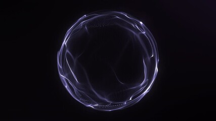 Glowing blue lines wrap a fast rotating translucent sphere, creating a living energy shell. High contrast and smooth motion form a powerful futuristic abstract loop.