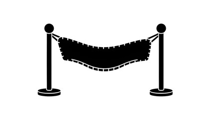 Wavy black banner with a dashed border hangs between two decorative stanchions.