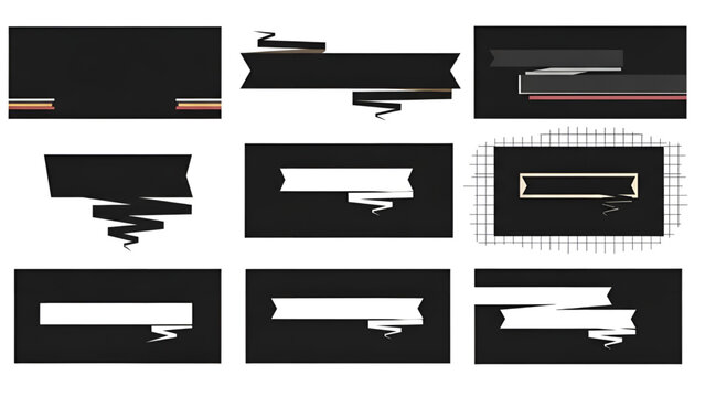 A diverse collection of modern black and white banner and ribbon designs. - Powered by Adobe