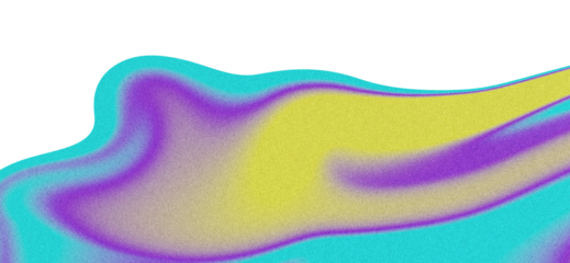 Abstract Art. Textured Wave. Purple Gradient. An isolated PNG clip art on a transparent background of a grainy purple, teal, and yellow gradient wave for creative posters or web headers.