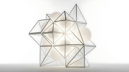 Geometric metal structure with white spheres on a white background isolated on transparent background