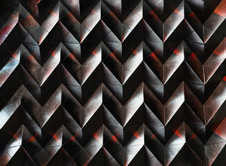 Folded spray painted metallic colorful paper art, Japanese origami background texture, abstract...