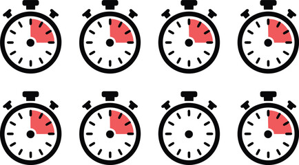 Stopwatch Timer Icons with Red Time Segment Showing Countdown, Deadline, and Time Management Concept