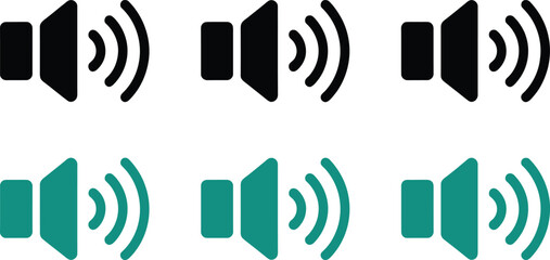 Speaker Volume Sound Icons in Black and Teal Color Showing Audio Output, Loudness, and Media Control Concept