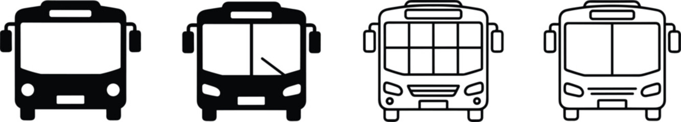 Modern city bus icon set with front view side profile double decker and transit station logistics infographic for public transportation. © pappa