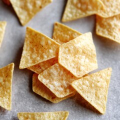 Fototapeta premium Crunchy Tortilla Chips on a Light Surface Ready for Dipping and Snacking at a Gathering or Fiesta Party