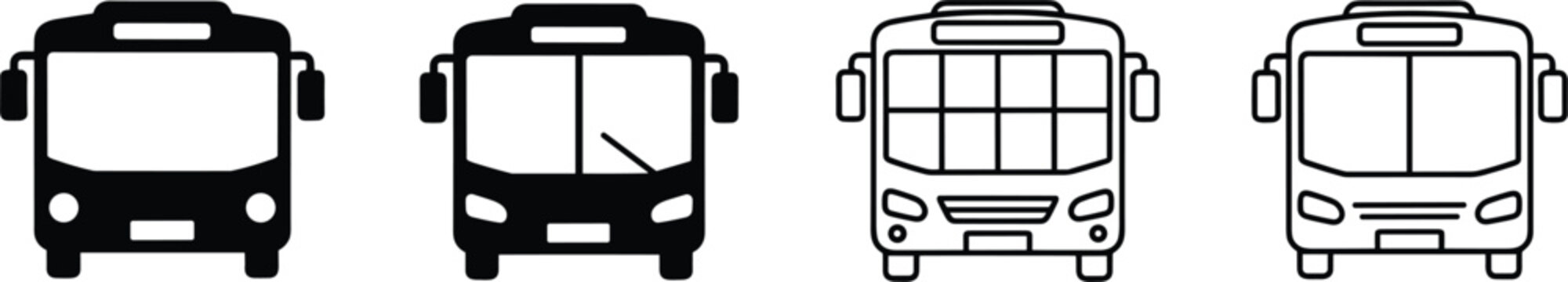 Modern city bus icon set with front view side profile double decker and transit station logistics infographic for public transportation.