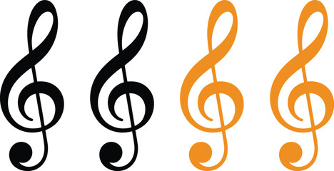 Treble Clef Music Note Icons in Black and Orange Color Representing Musical Symbol, Sound, and Melody Concept