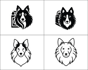 Collie Dog Head Logos with Camera and Outline Styles