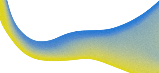 Abstract Wave. Grainy Texture. Blue Yellow. An isolated PNG clip art on a transparent background of a grainy blue and yellow gradient wave for modern posters, lo-fi designs, or web headers.