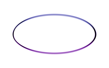 Glowing Ring. Neon Oval. Abstract Frame. An isolated PNG clip art of a thin purple and blue glowing oval ring on a transparent background for a futuristic frame or neon portal effect.