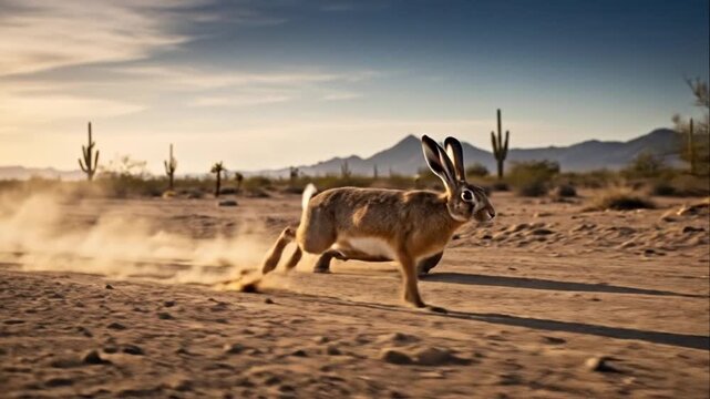 Hare and Tortoise Racing in Desert Sunset