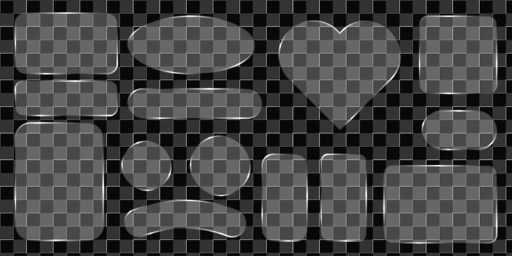 Liquid glass vector buttons and round circle in different shapes. UI interface element with blur effect. Modern web design Templet. glass button, glass banner icon, User interface element for ui ux. 