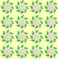 Bright abstract seamless pattern of flowers and leaves on a beige background
