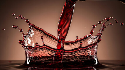 High-speed photography captures a vibrant red liquid splashing dynamically, forming an elegant crown.