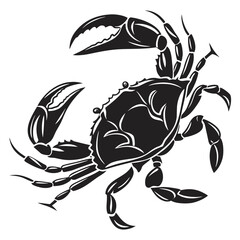 Strong crab silhouette designed for fishing industry logos and seafood-related businesses. Bold shape ensures visibility and professional branding across signage, packaging, and apparel.