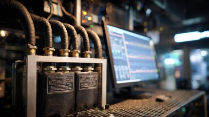 Steampunk Control Panel with Monitor Displaying Data.