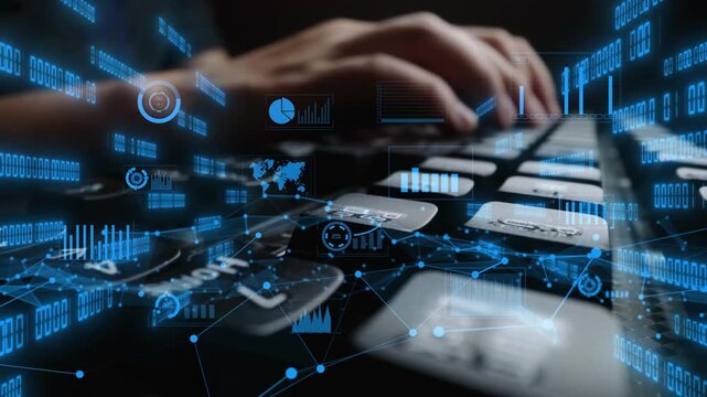 Explore a futuristic data visualization scene showcasing graphs and maps in a dark environment, emphasizing technology, connectivity, and business insights. Xenic