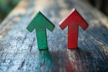 Green up and red down 3d arrow graph showing rising and descending trend