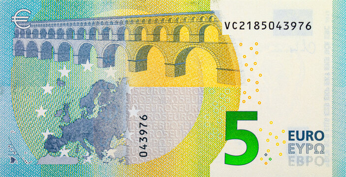 5 EURO banknote of the European Union. Paper money of Europe