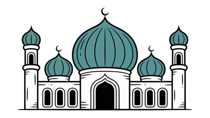 Obraz premium Islamic Architecture Icon: An illustration of an elegant mosque, embodying a symbol of faith and cultural heritage. Featuring a dome and minarets in simple lines.