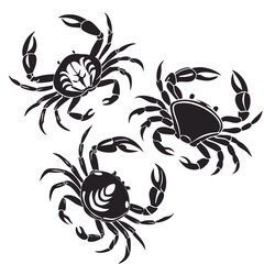 Crab silhouette designed as a pattern element for coastal textiles, wallpapers, packaging, and decorative backgrounds.