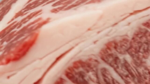 Closeup transition of marbled meat textures highlighting intricate fat patterns