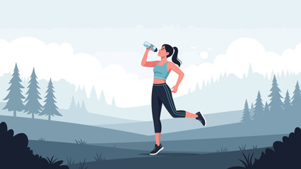 Active Woman Jogging Outdoors and Drinking Water for Healthy Lifestyle