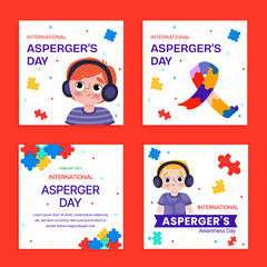 Flat international asperger day instagram posts collection
