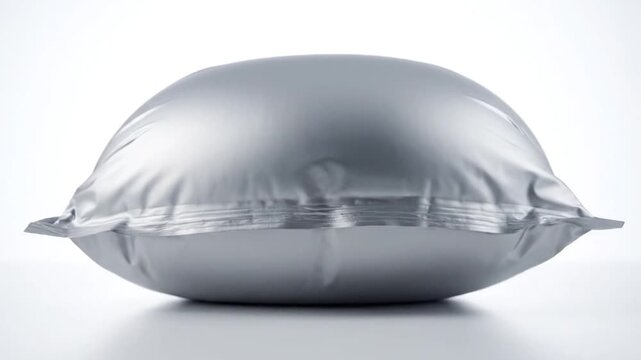 Silver Mylar Pillow Shape Pouch Filling Process Animated Sequence