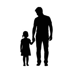 Father and Daughter Walking Hand in Hand Silhouette Illustration