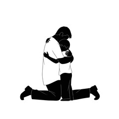Father Kneeling to Hug Child Silhouette Vector Art