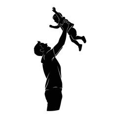 Playful Father Throwing Child in Air Silhouette Illustration