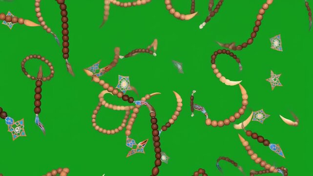 Colorful serpentine ribbons and sparkles drifting on green background loop.