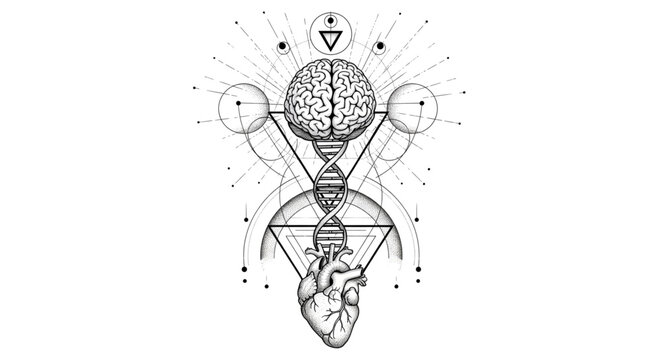 Brain Heart DNA Sacred Geometry Symbol: Science and Spirituality for Holistic Wellness