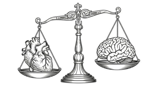 Balancing Heart and Brain on Scales for Emotional Intelligence Rational Thinking Business Ethics and Wellness