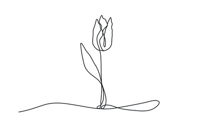 Mother's Day tulip line art with flowing continuous drawing. Elegant floral outline illustration perfect for greeting cards, posters, gifts for moms.
