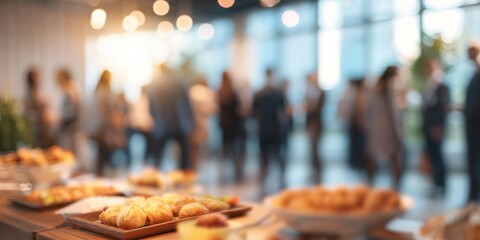Blurred Business Event with Food and Networking People.